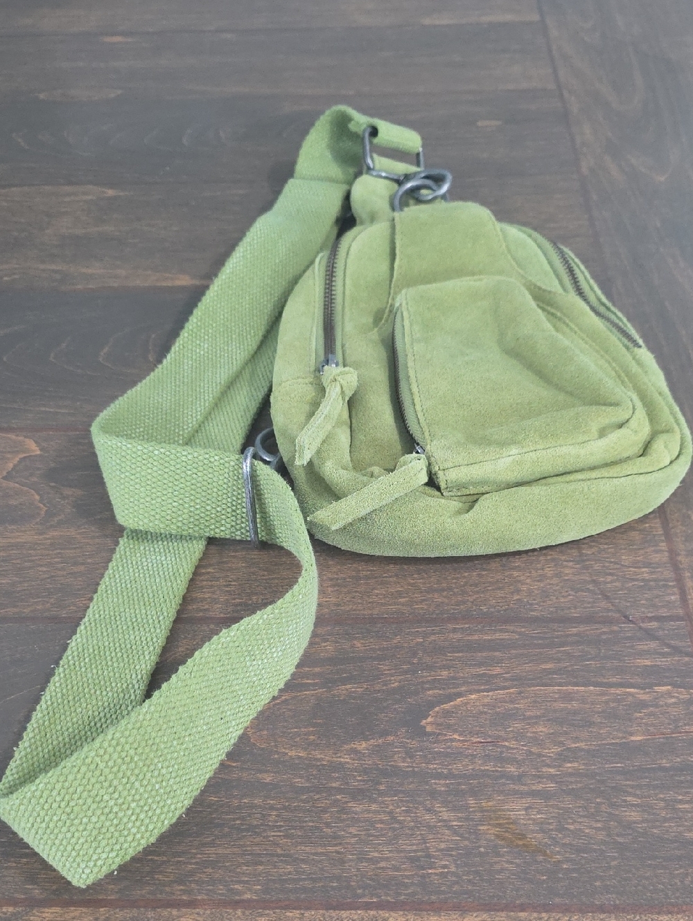 Free People Olive Green Suede Crossbody Sling Bag